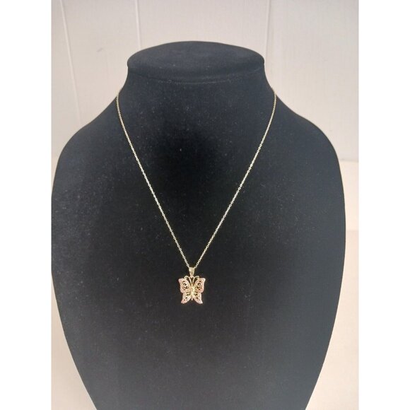 925 Sterling  Two-Tone Rose Gold Champagne Diamond Accent Filigree Butterfly - Picture 6 of 10